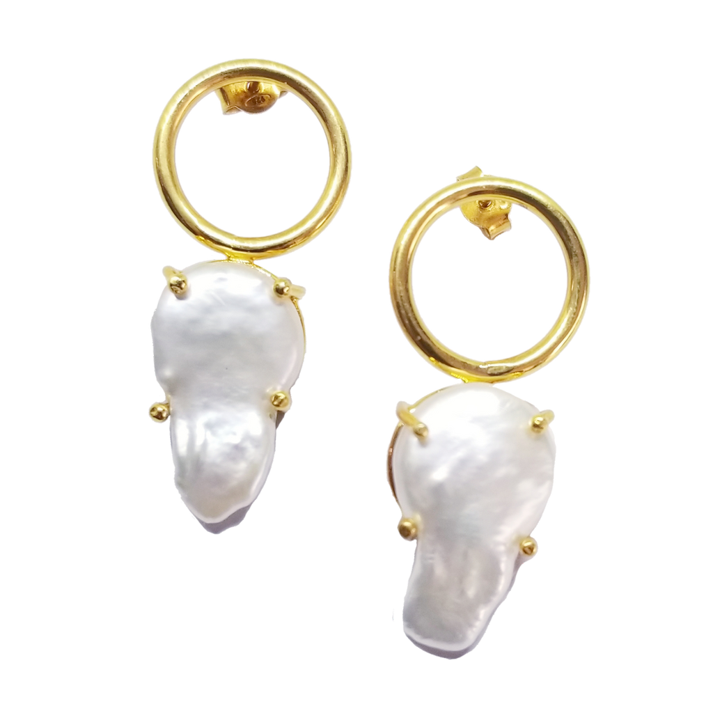 Baroque pearl designer silver 18k gold flashing earrings 