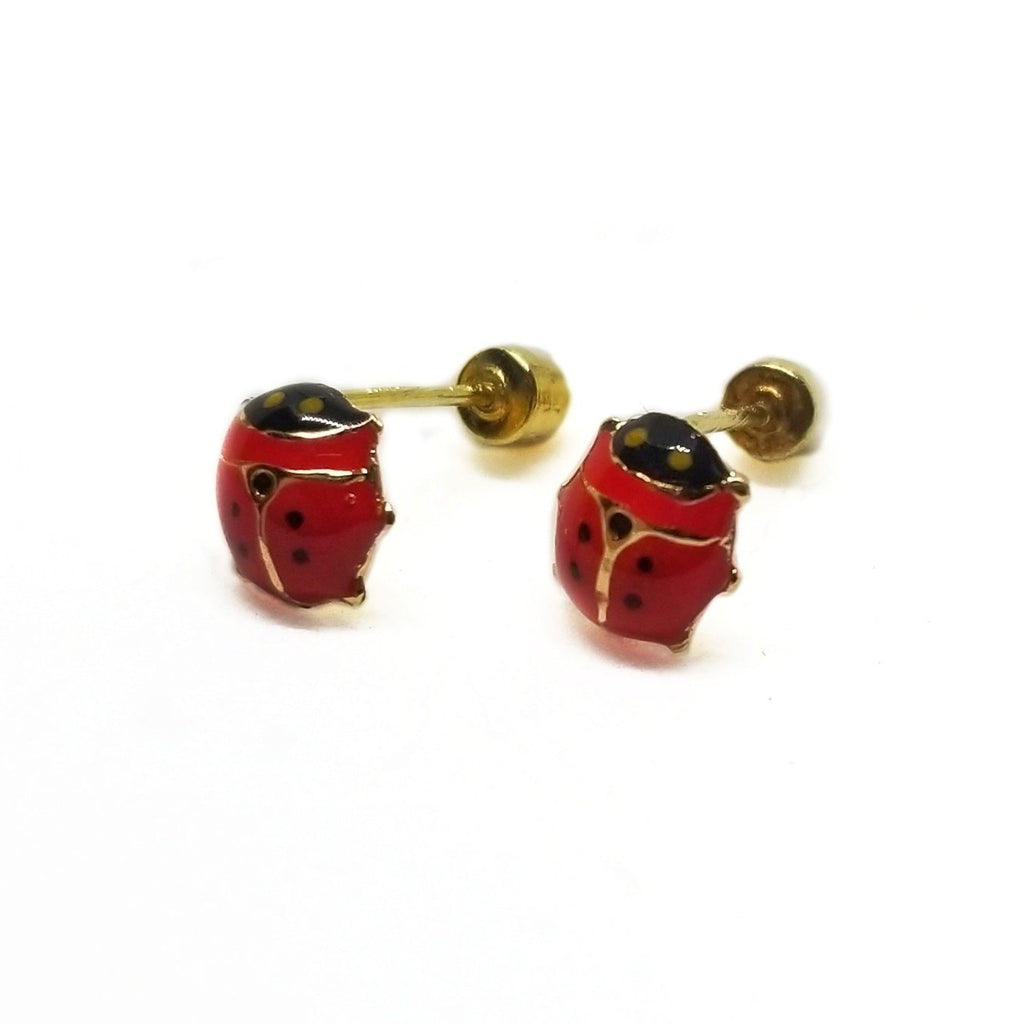 14k gold lady bug baby earrings.