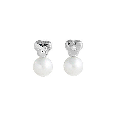 Diamond baby earrings with cultured pearls