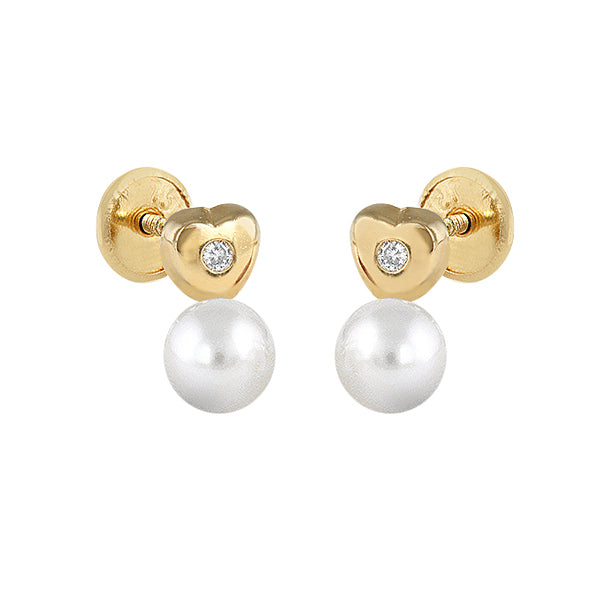 You and me pearl and diamond baby earrings screw back