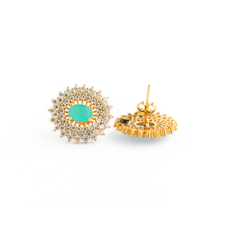 Earrings with zirconia, blue crystals and 18k gold-plated silver