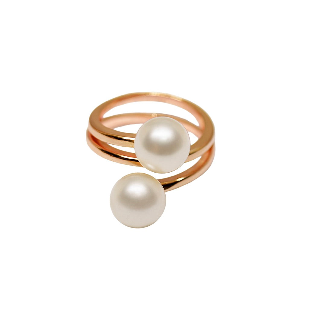 Twin Pearl Bypass Ring - Gift for Mom