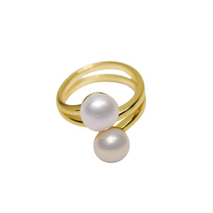 Twin Pearl Bypass Ring - Gift for Mom