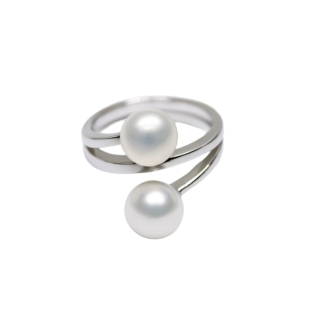 Twin Pearl Bypass Ring - Gift for Mom