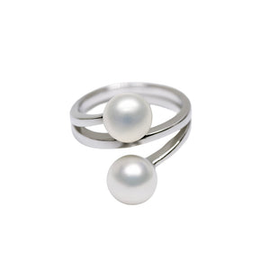 Twin Pearl Bypass Ring - Gift for Mom