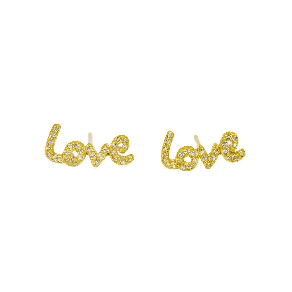 Love Script Stud Earrings with Zirconia
