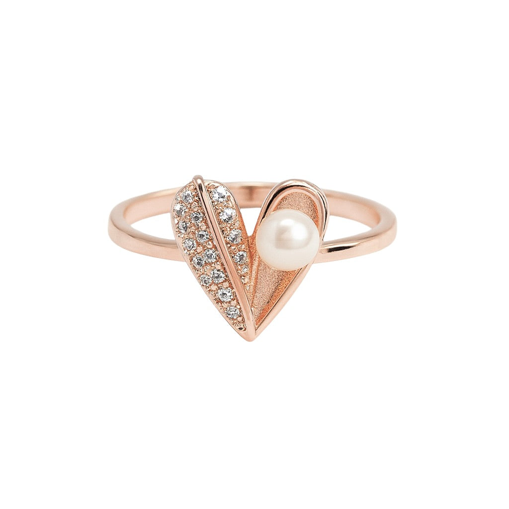 Asymmetrical Heart Pearl Ring – For Anniversary