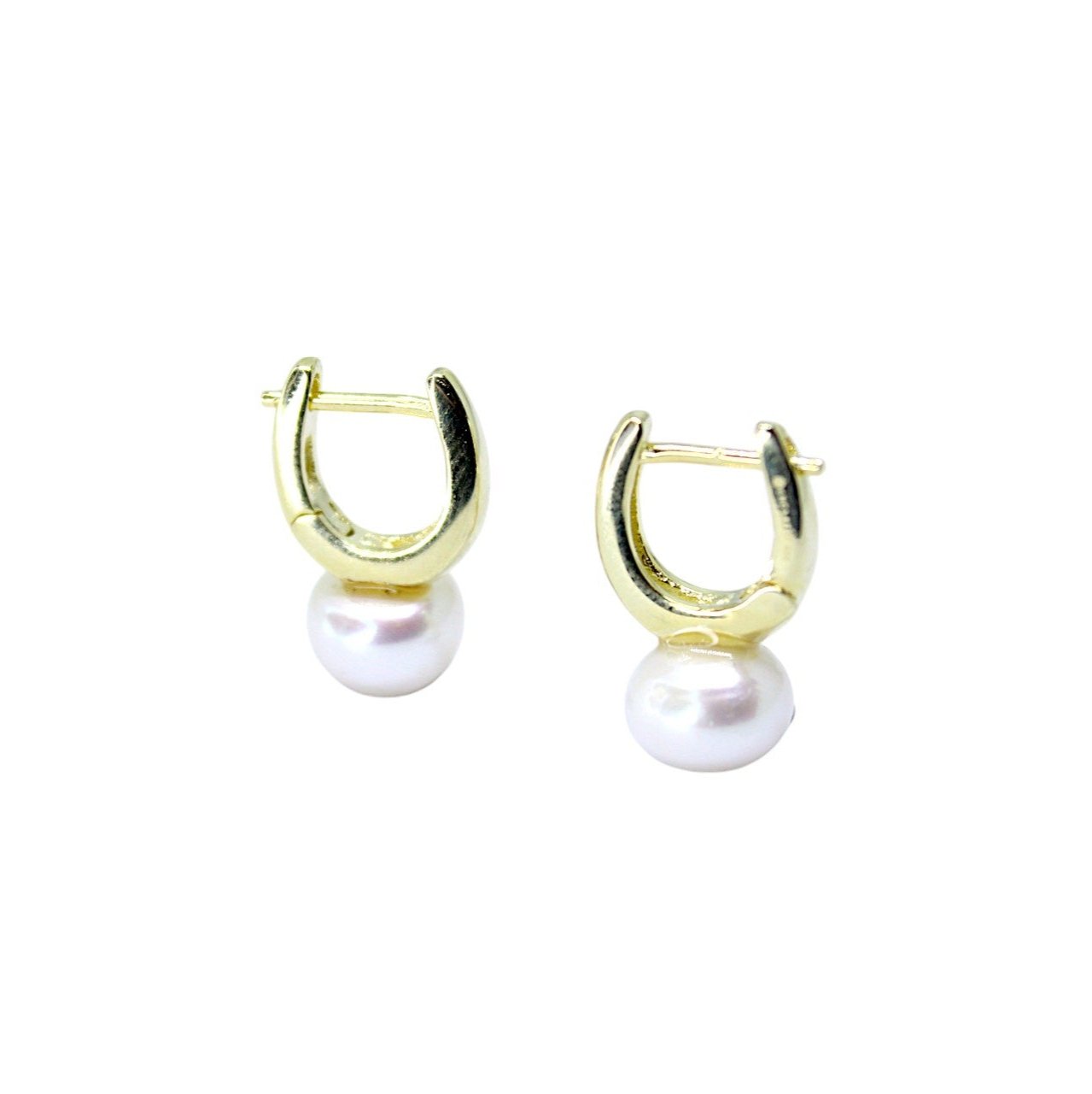 Timeless Pearl Huggie Earrings.