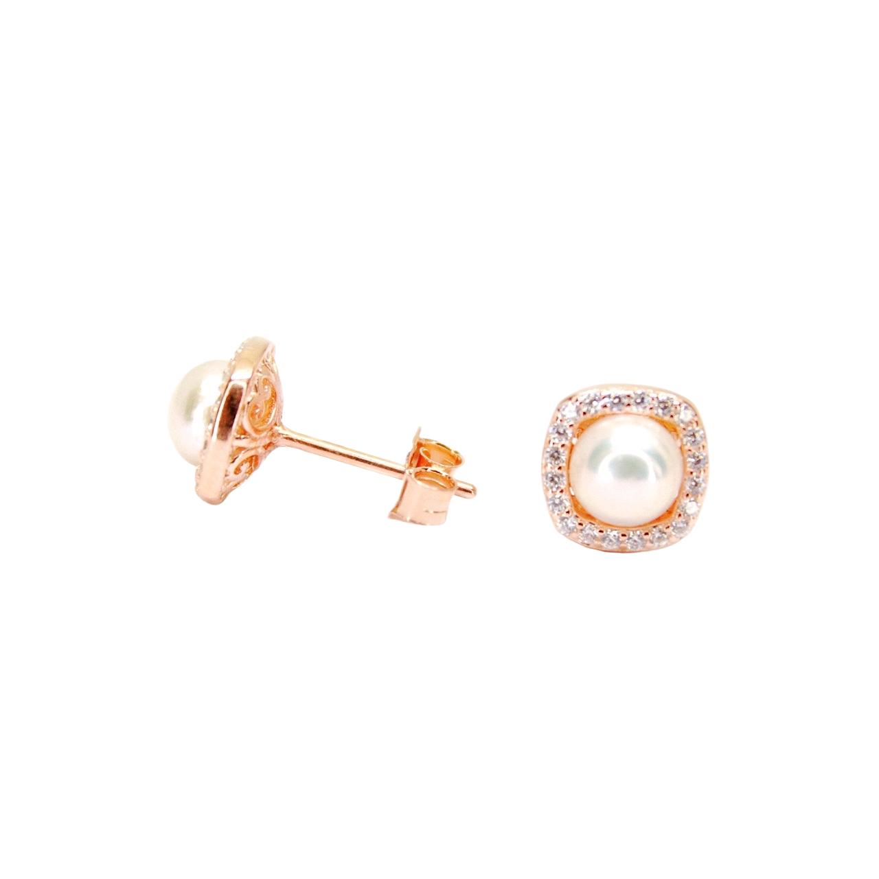 Pearl & Zirconia Stud Earrings - Gift for her