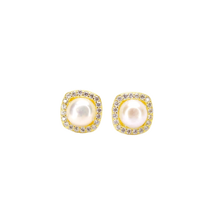 Pearl & Zirconia Stud Earrings - Gift for her