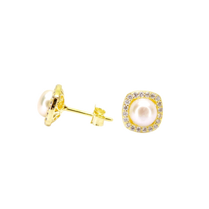 Pearl & Zirconia Stud Earrings - Gift for her