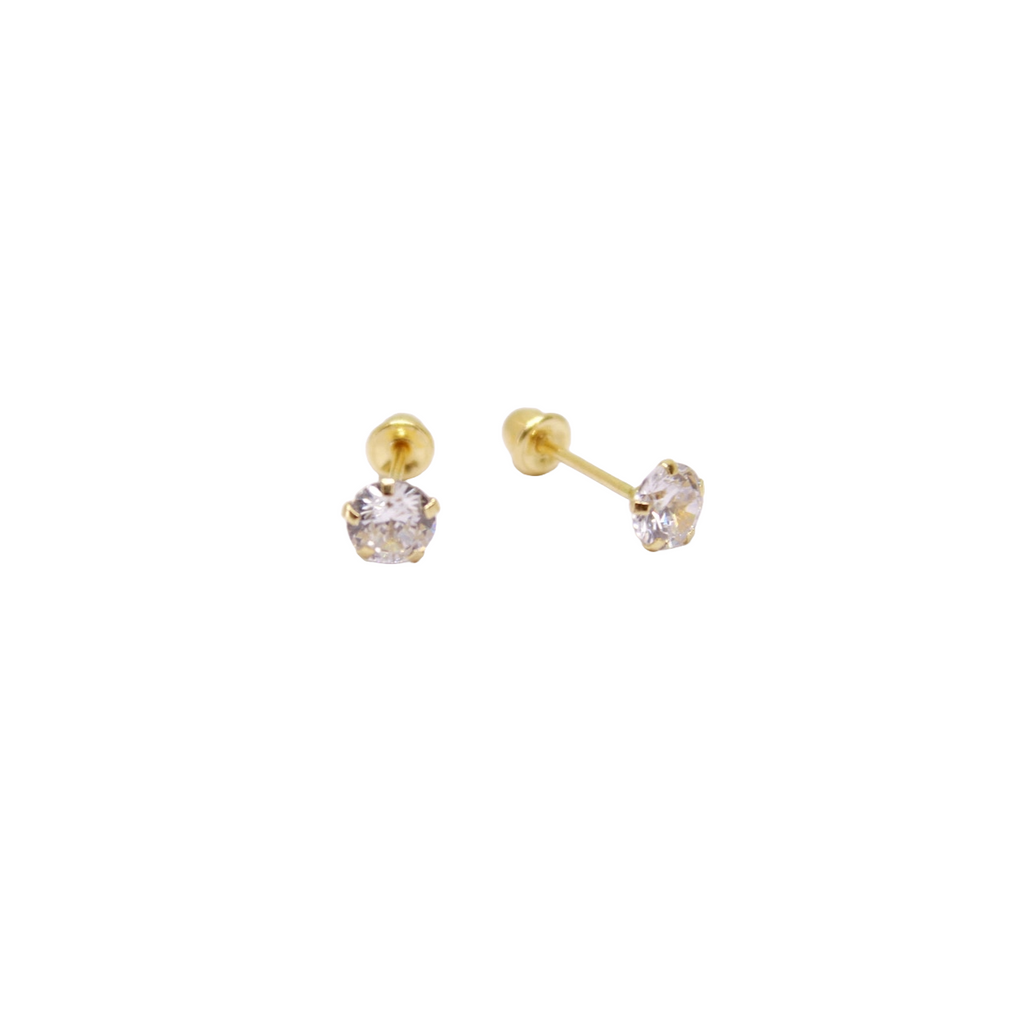 14K Gold Baby Earrings with 4mm Zirconia