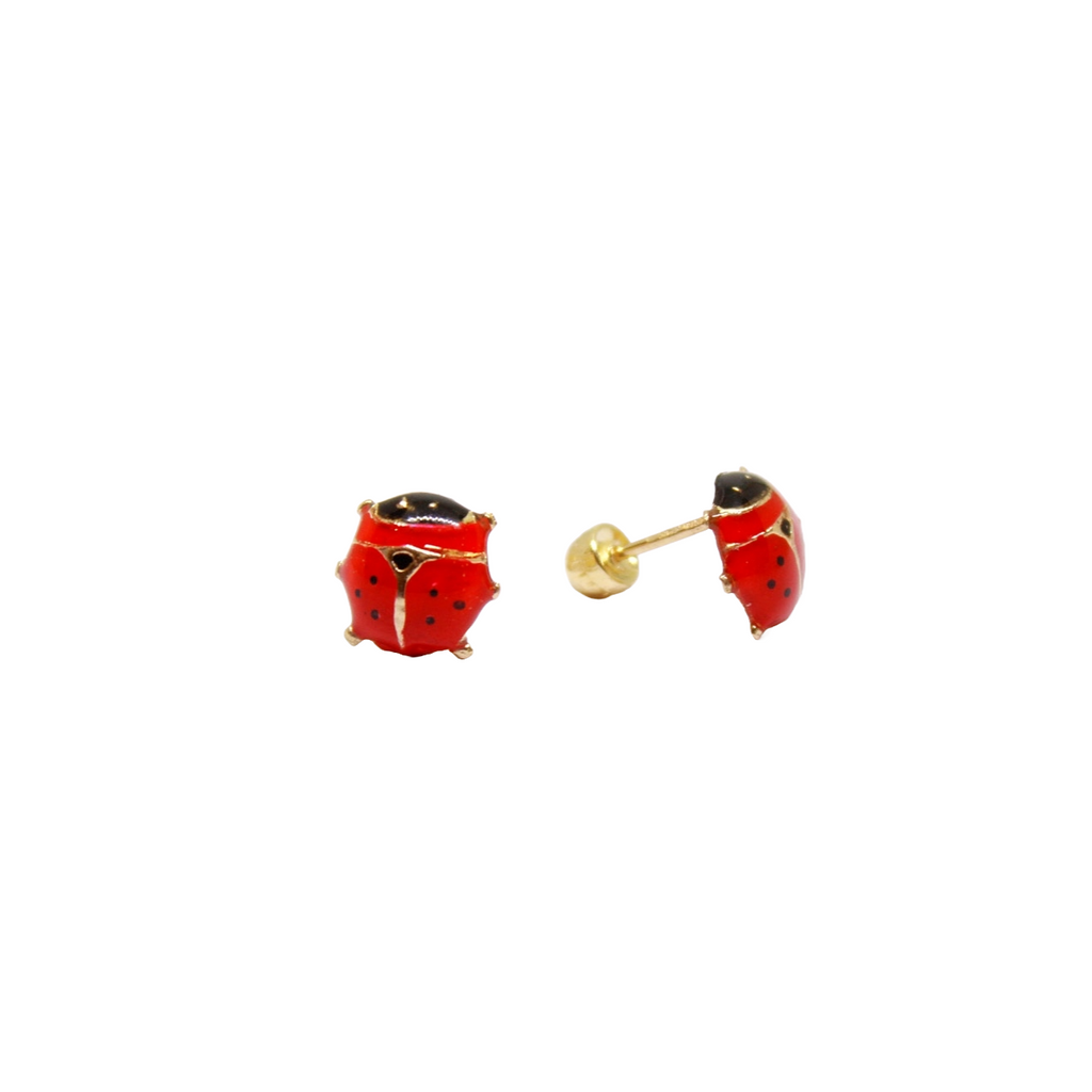 14K Gold Baby Earrings Ladybug 7mm