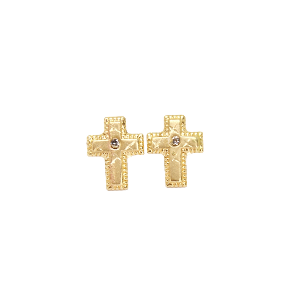 14K Gold Baby Earrings Cross with Zirconia