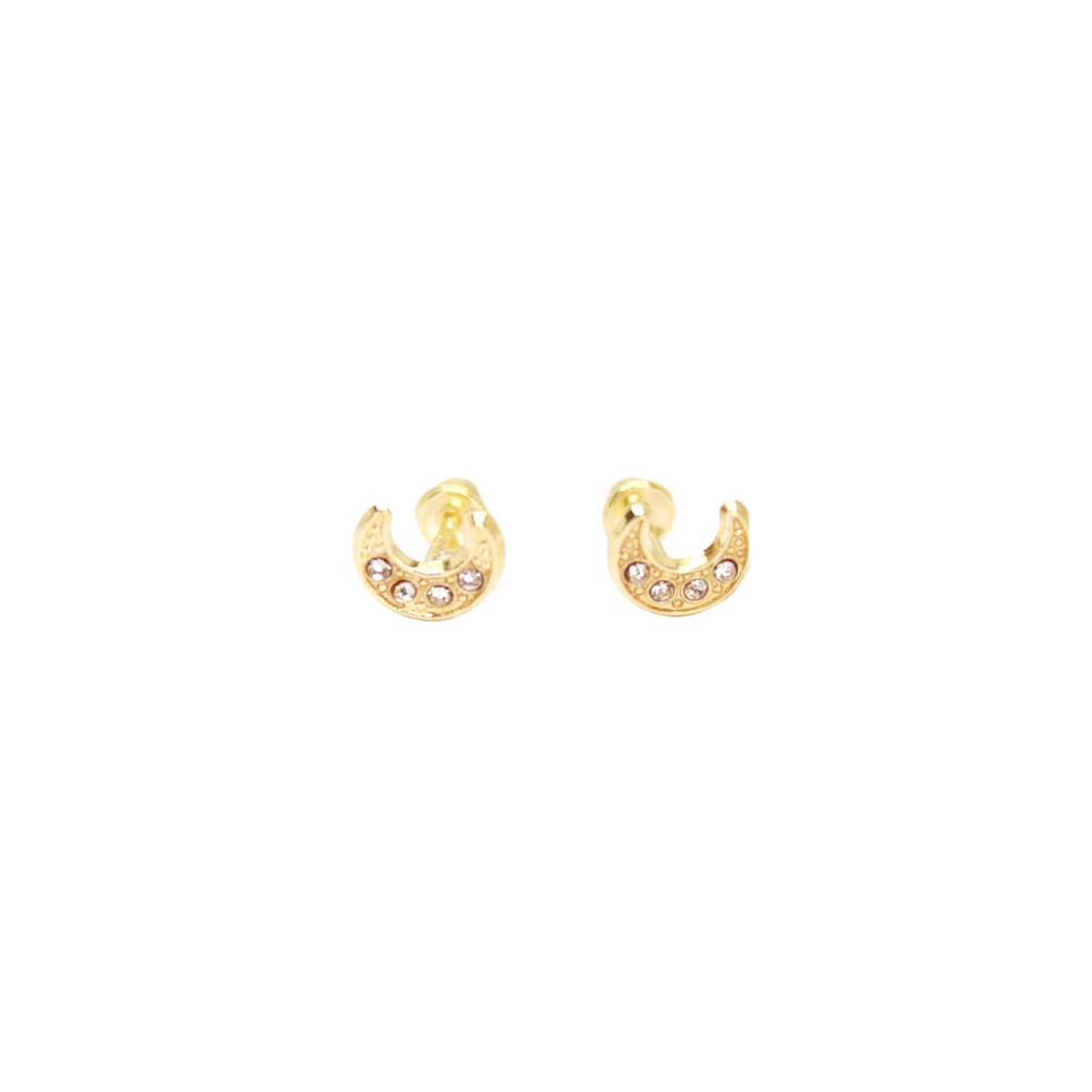 14K Gold Baby Earrings Moon Stud with Zirconia