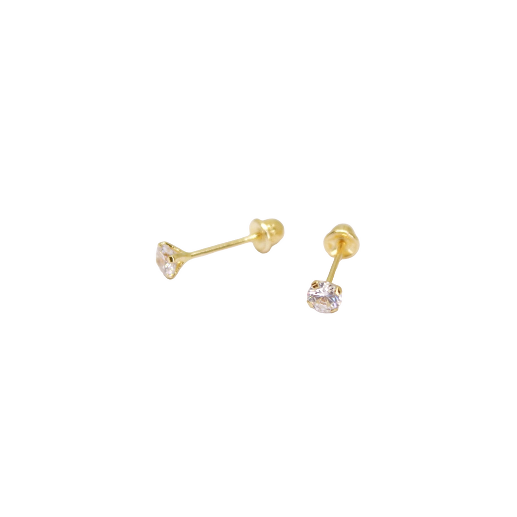 14K Gold Baby Earrings with 3mm Zirconia