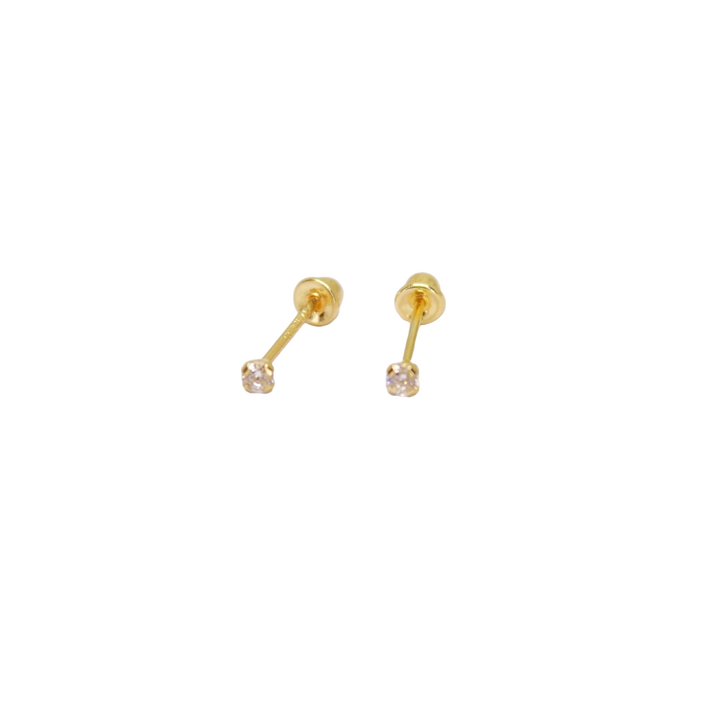 14K Gold Baby Earrings with 2mm Zirconia