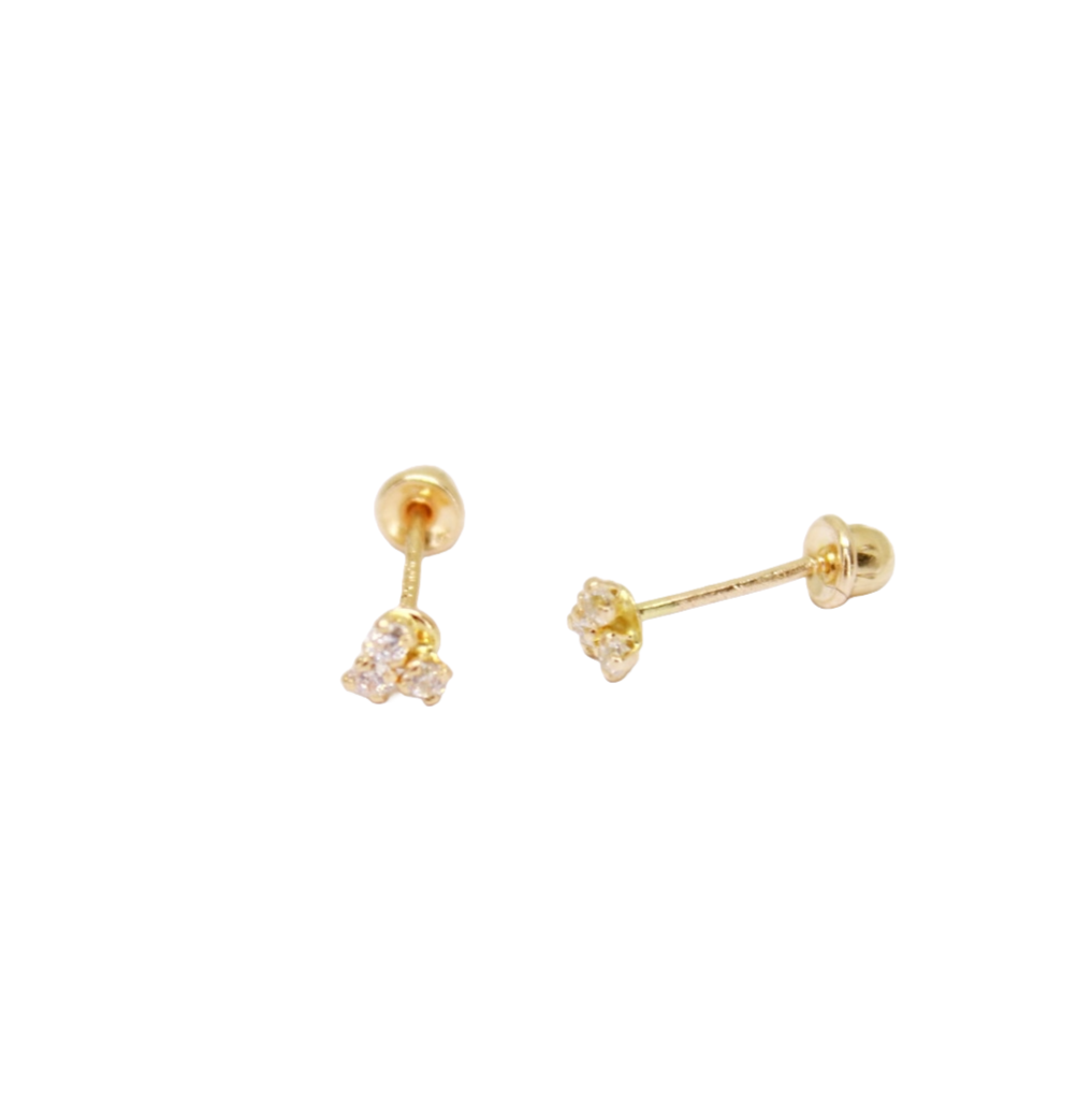 14K Gold Baby Earrings with 3 Zirconia Stones