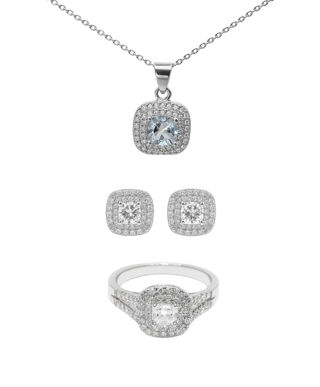 Elegant Silver Jewelry Set with Zirconias