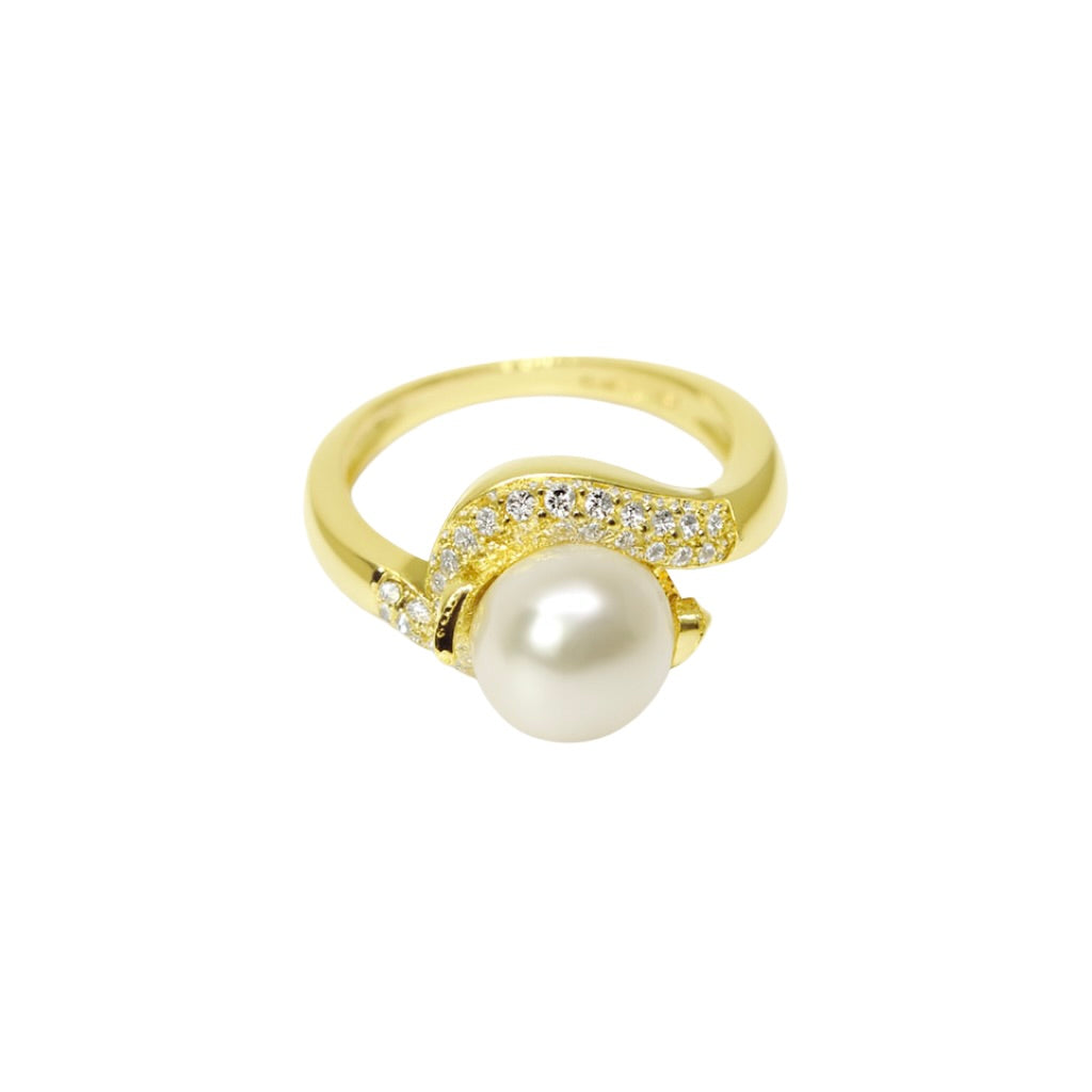 Elegant Pearl and Zirconia Twist Ring – Gift for Mom