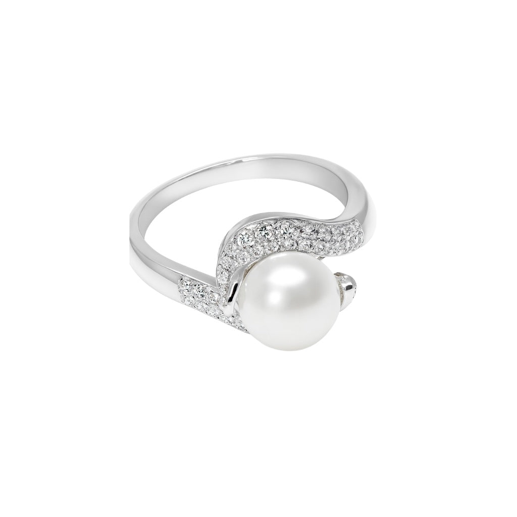 Elegant Pearl and Zirconia Twist Ring – Gift for Mom