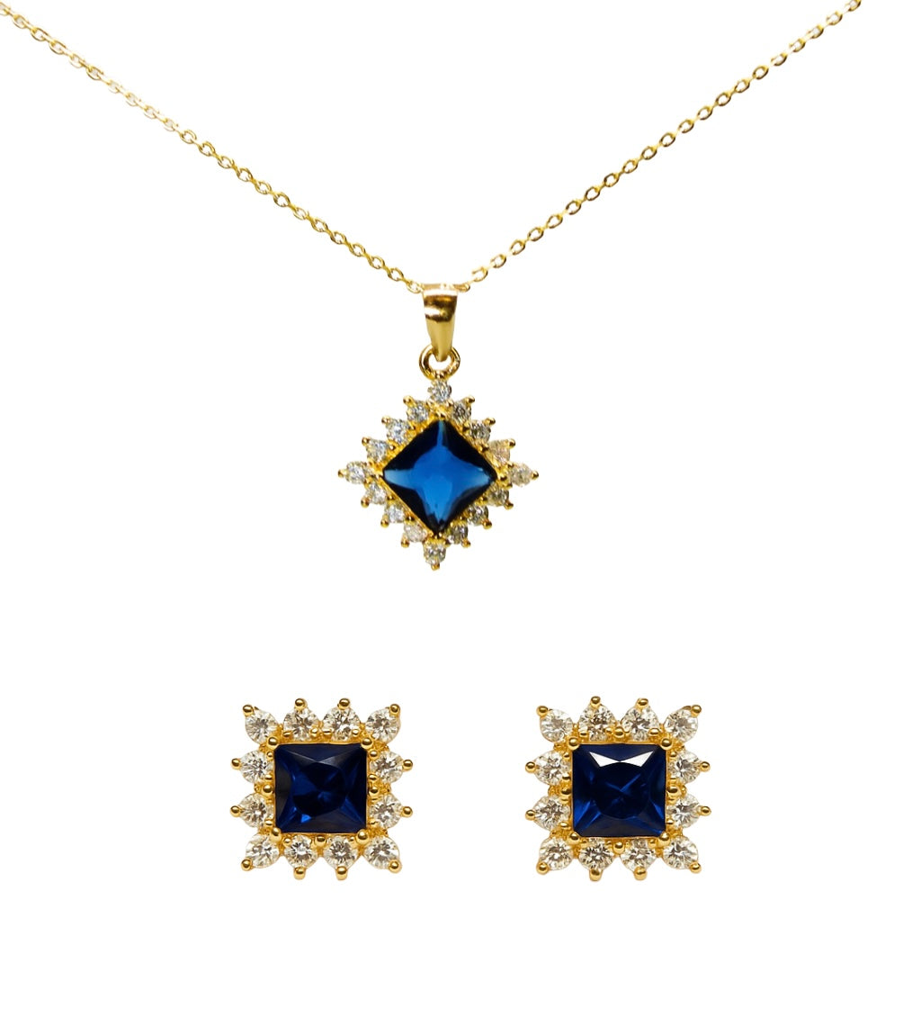 Silver Jewelry Set with Blue Zirconias