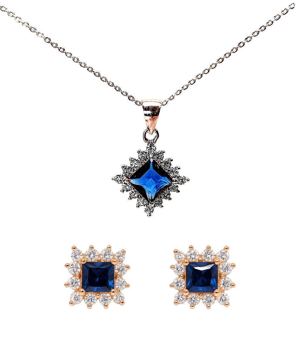 Silver Jewelry Set with Blue Zirconias