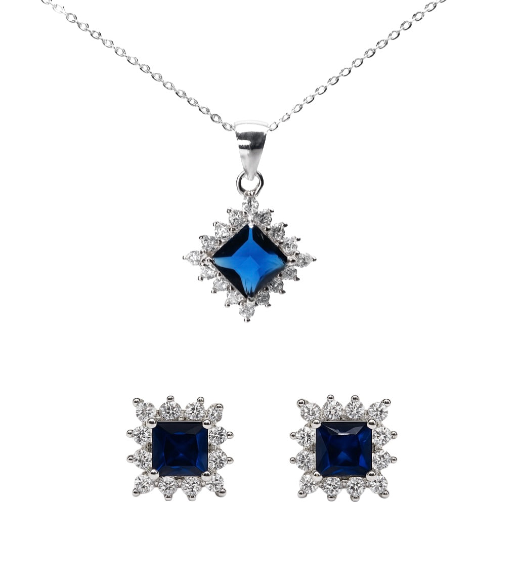 Silver Jewelry Set with Blue Zirconias