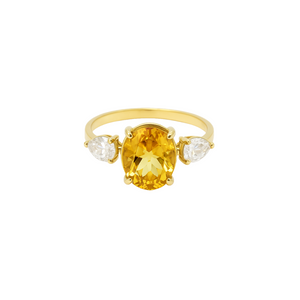 Three-Stone Engagement Ring in Yellow Gold with Orange Zirconia
