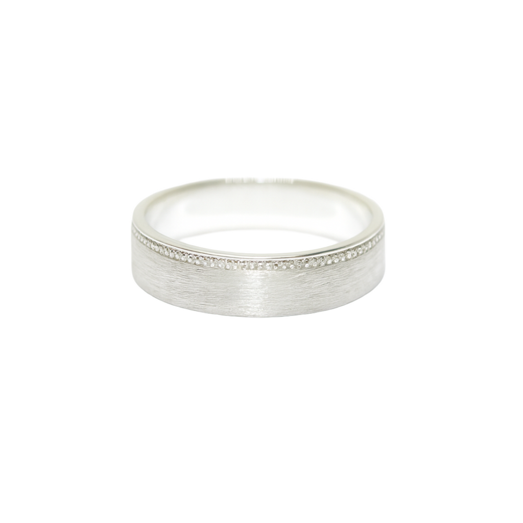 Satin Beaded Edge Silver Wedding Bands