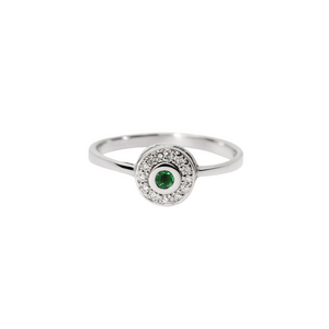 Emerald Engagement Ring with Diamond Halo in White Gold