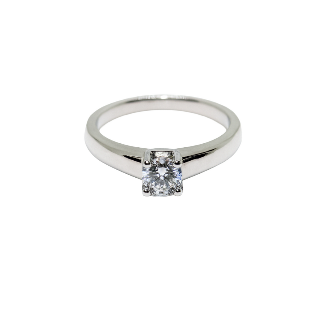 White Gold Round Cut Zirconia Engagement Ring