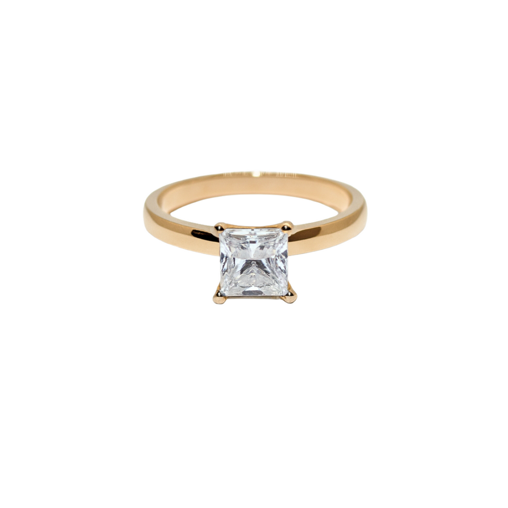 Gold Princess Cut Zirconia Engagement Ring