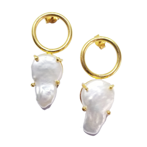 Baroque pearl designer silver 18k gold flashing earrings 