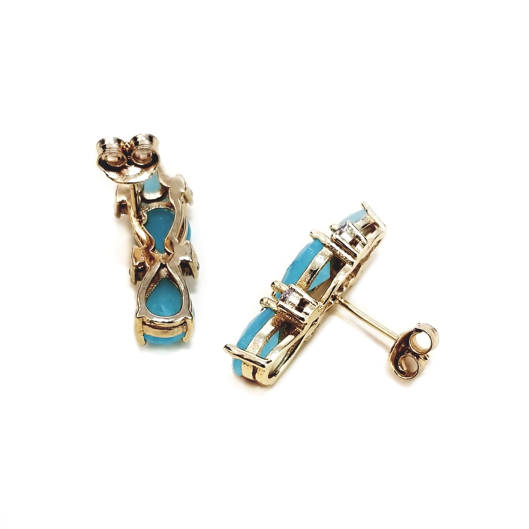 Earrings with blue crystals, zirconia and silver