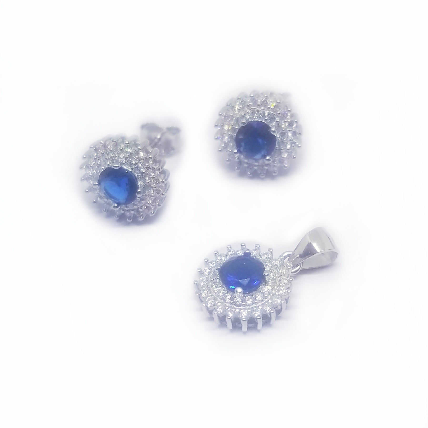 Blue sapphire cz earrings and pendant set