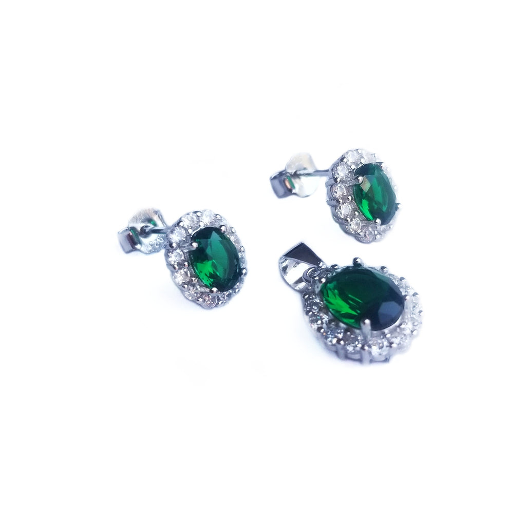 Emerald green CZ sterling silver set