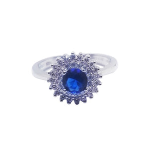 Blue sapphire colored cz silver ring 