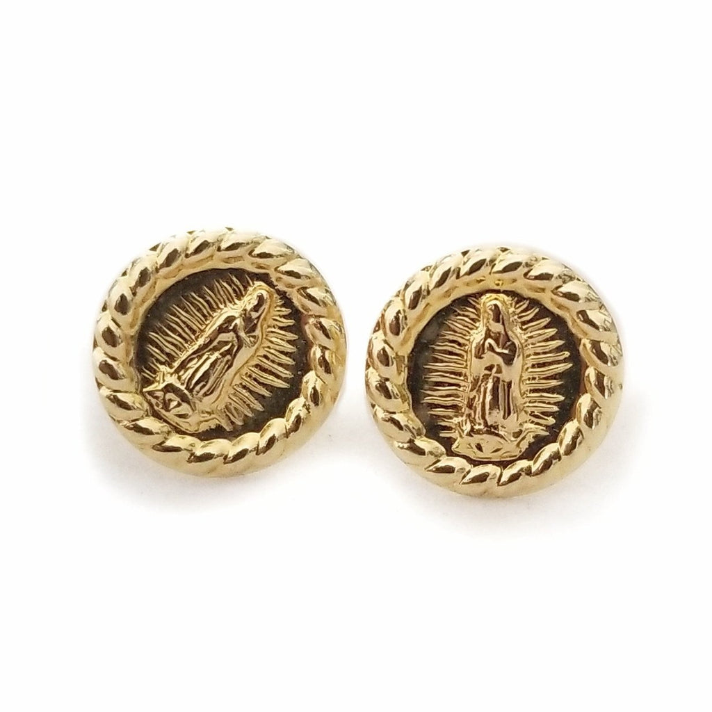 Round 14k yellow gold Virgin Mary baby earrings