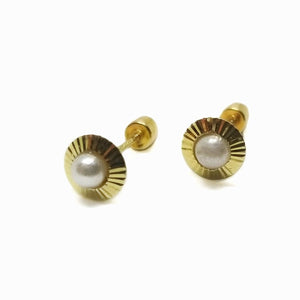 Fresh water pearl baby earrings in 14k yellow gold