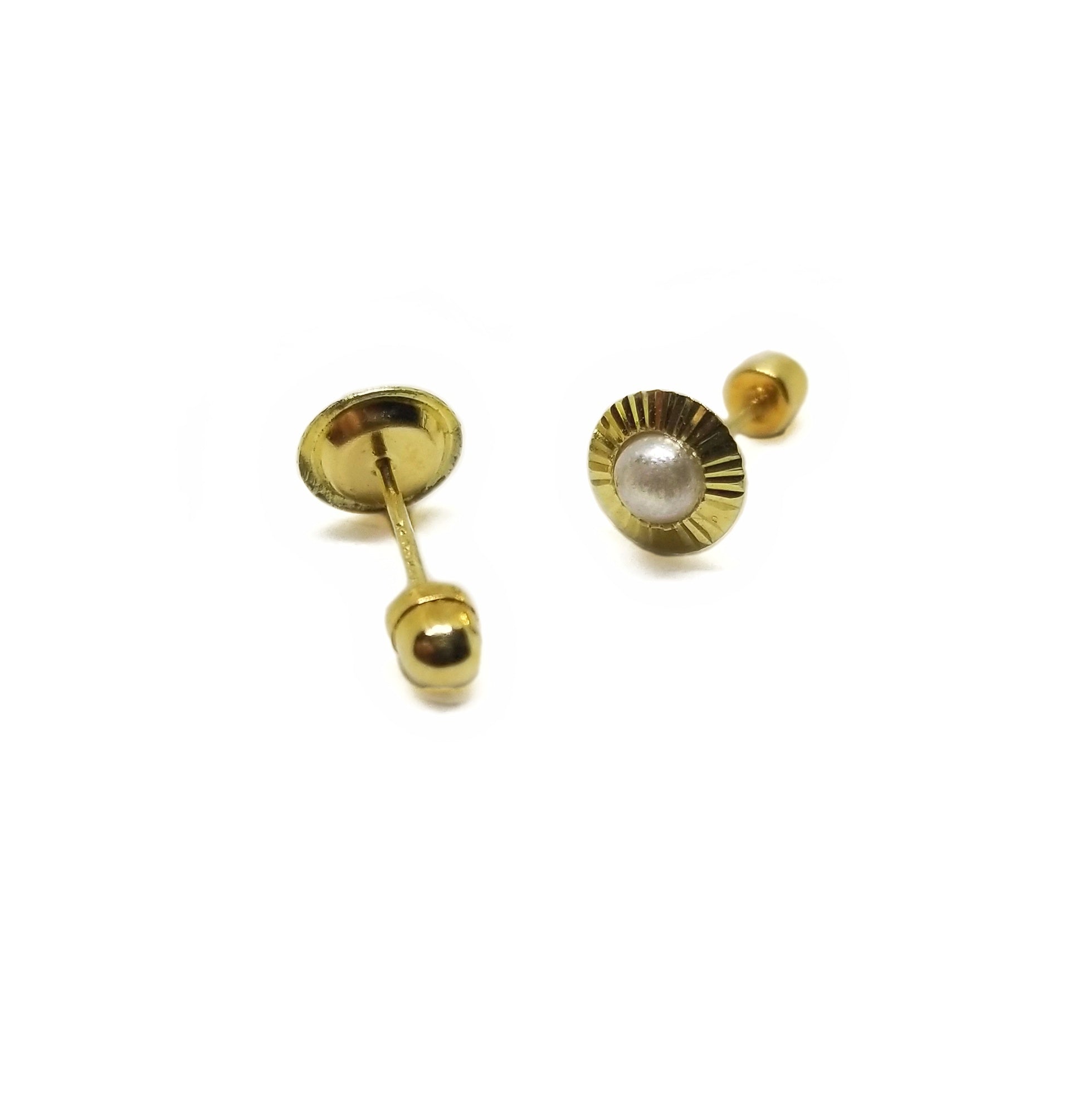 Fresh water pearl baby earrings in 14k yellow gold