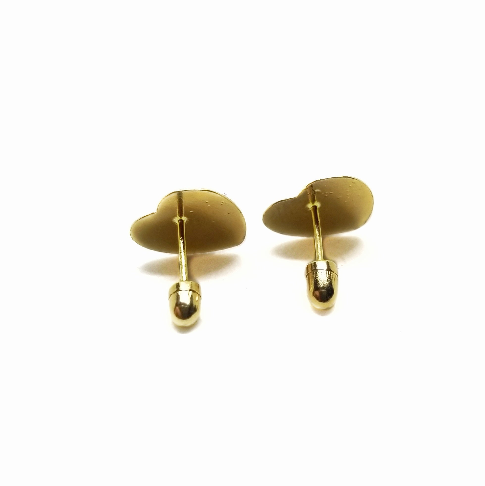 Heart Virgin Mary baby earrings in two tone 14k gold.