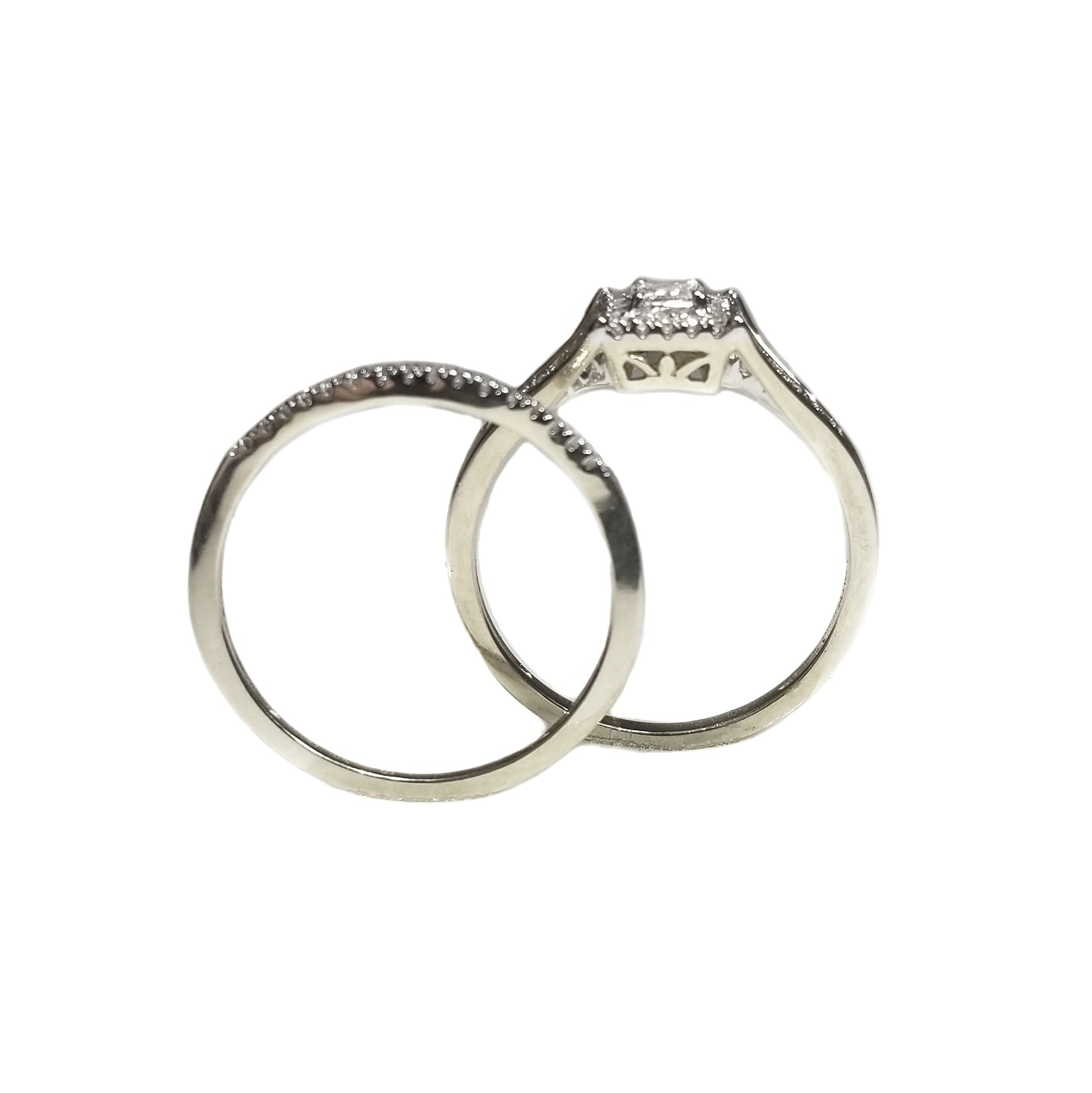Engagement ring and wedding band duo set in 10k white gold
