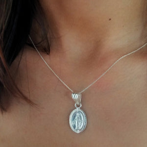 Chain and pendant miraculous Virgin Mary medal sterling silver first communion gift idea