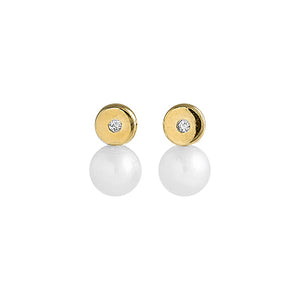 Round diamond 14k gold baby earrings with cultured pearls