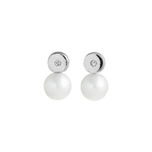 Round diamond 14k gold baby earrings with cultured pearls