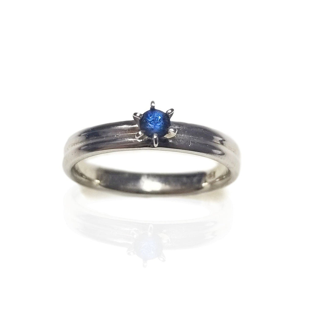 White gold blue sapphire engagement ring
