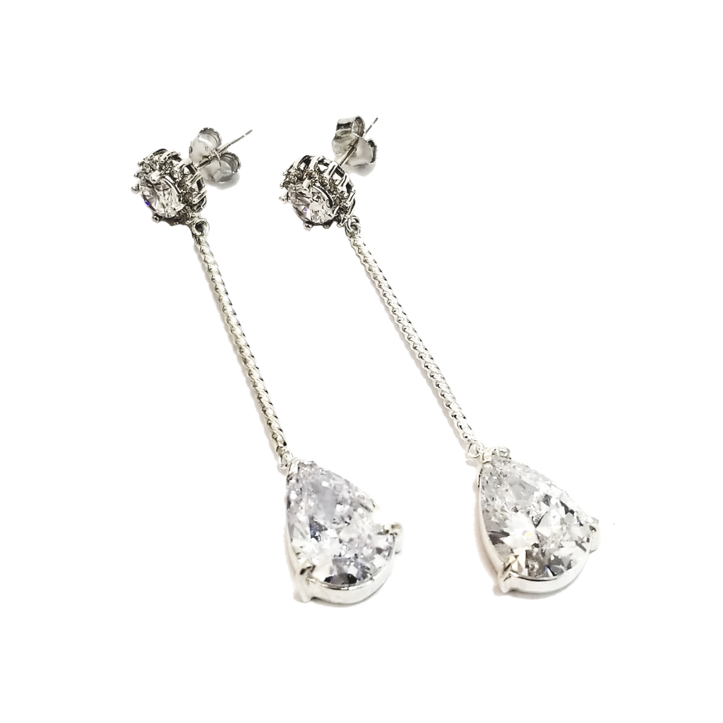 Zirconia and silver long earrings