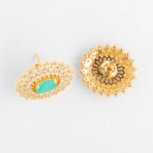 Earrings with zirconia, blue crystals and 18k gold-plated silver