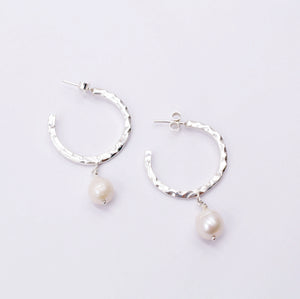 Sterling silver hoop hammered earrings